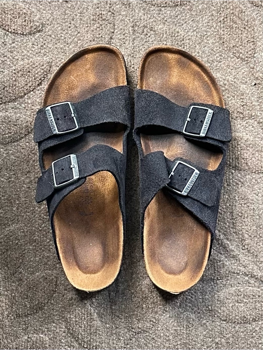 Birkenstock Arizona Men's Double Strap Sandals in Black Suede, EU43/US10 NARROW
